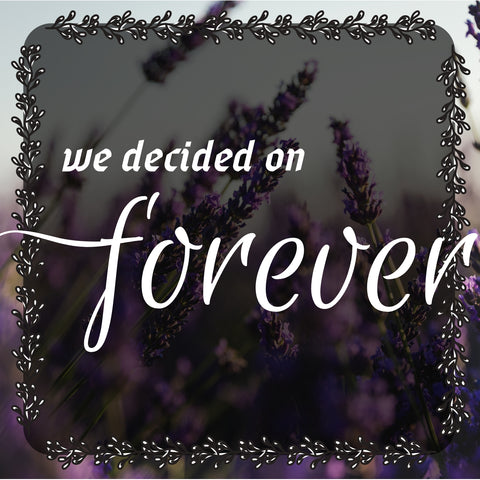 Image of A diamond painting of a quote about love and forever, with a background of lavender flowers.