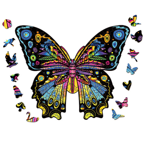 Image of Colorful Butterfly Shaped Wooden Jigsaw Puzzle