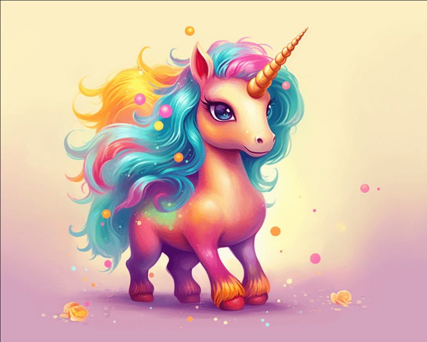 Diamond painting: Whimsical scene of a pink unicorn with a flowing mane