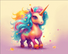 Diamond painting: Whimsical scene of a pink unicorn with a flowing mane