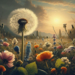 Diamond painting depicting a close-up of a dandelion, a symbol of hope and dreams.