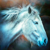 Diamond painting of a white mustang horse glowing in the dark.