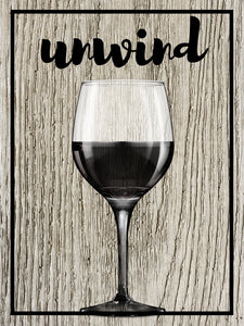 Diamond Painting of a Wine Glass with the Word 'Unwind'