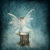Diamond painting featuring a fairy on a snow-covered stump.