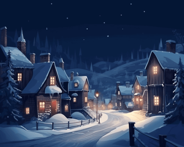 Diamond painting of a charming Christmas village nestled in a winter wonderland at night.