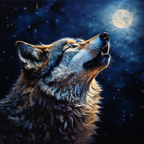 Image of Diamond Painting of a Wolf Howling at the Moon