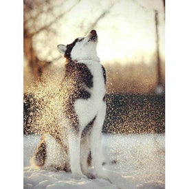 Diamond painting of a wolf howling