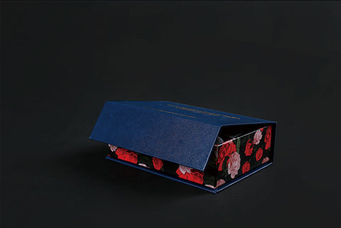 Image of Blue Wooden Jigsaw Puzzle Box with Red Flowers