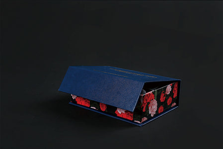 Blue Wooden Jigsaw Puzzle Box with Red Flowers