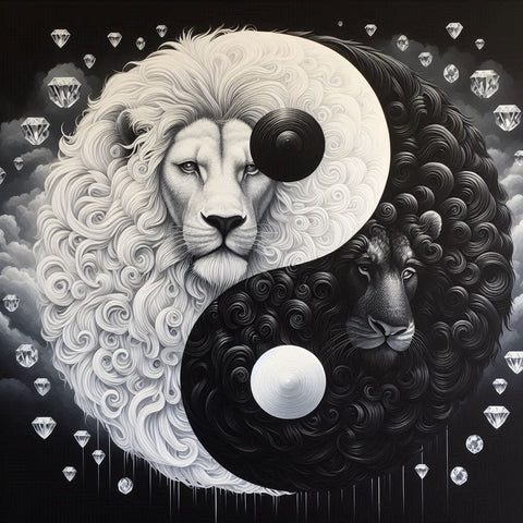 Image of Black and White Lion Yin Yang Diamond Art