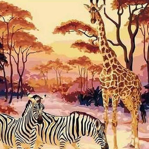 Image of Giraffe & Zebras in the Wild -  DIY Painting By Numbers