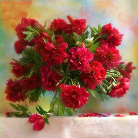Image of Red flower in a table - DIY Diamond Painting