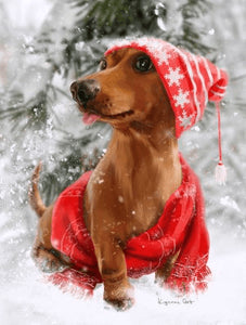 Dog with a Christmas Hat - DIY Diamond Painting
