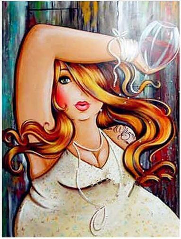 Image of Girl with a Glass Wine - DIY Diamond Painting