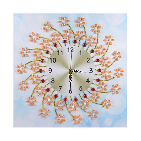 Image of Rhinestone Orange Flowers Wall Clock - DIY Diamond Painting