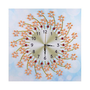Rhinestone Orange Flowers Wall Clock - DIY Diamond Painting