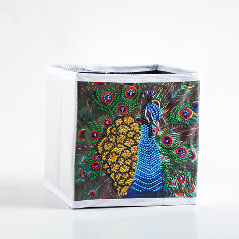 Image of Peacock in Blue - DIY Diamond Collapsible Storage Basket