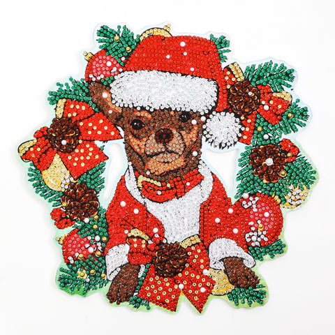 Image of Dog in Santa costume Wreath  - 5D DIY Diamond Painting Wall Decoration