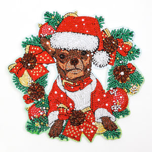 Dog in Santa costume Wreath  - 5D DIY Diamond Painting Wall Decoration