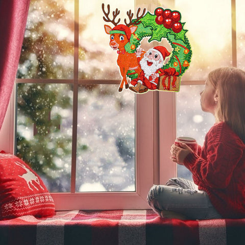 Image of Santa with Reindeer Wreath - 5D DIY Diamond Painting Wall Decoration
