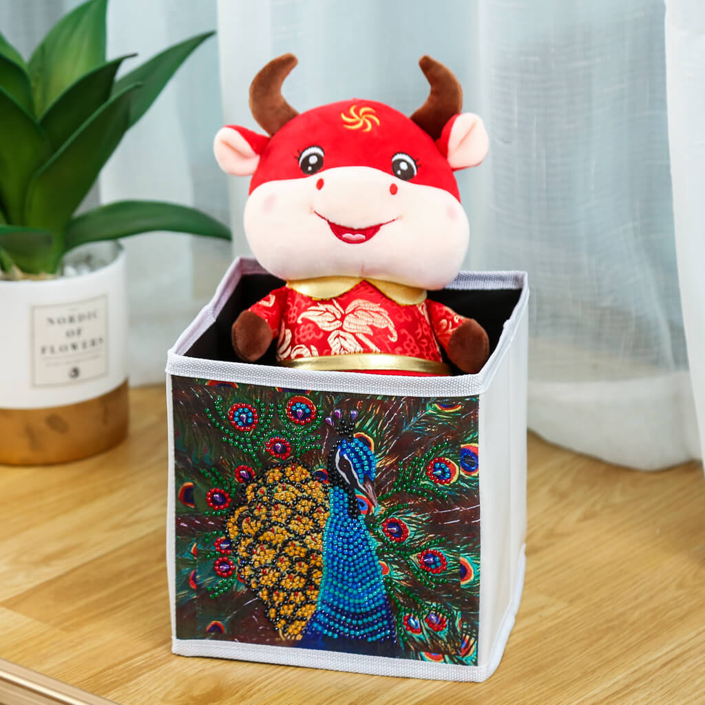 Peacock in Blue - DIY Diamond Collapsible Storage Basket