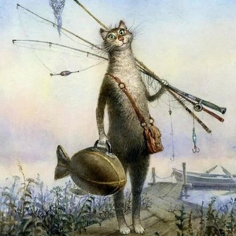Image of Cat going Fishing -  DIY Painting By Numbers