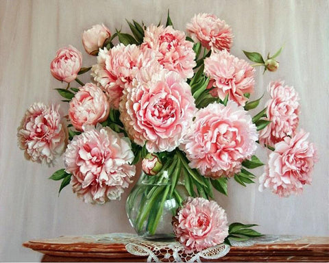 Image of Pink Flowers in a Vase - DIY Painting By Numbers