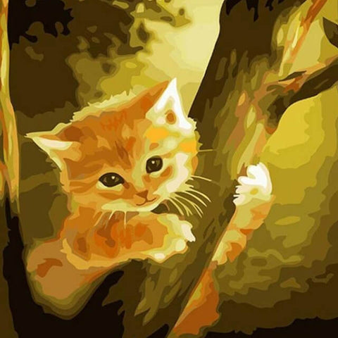 Cat climbing on a Tree- DIY Painting By Numbers
