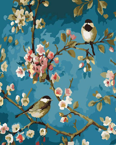 Image of Bird in a Blossom Tree - DIY Painting By Numbers