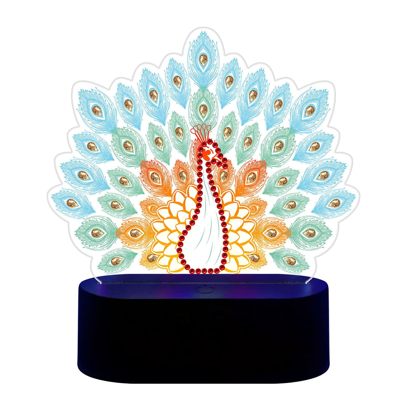 Peacock - DIY Diamond Painting Glow in the Dark Lamp