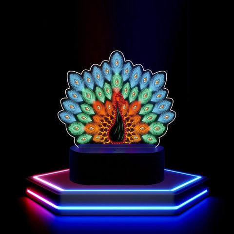 Image of Peacock - DIY Diamond Painting Glow in the Dark Lamp