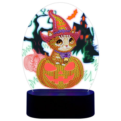 Image of Halloween Kitty - DIY Diamond Painting Glow in the Dark Lamp