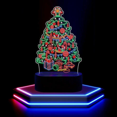 Image of Christmas Tree - DIY Diamond Painting Glow in the Dark Lamp