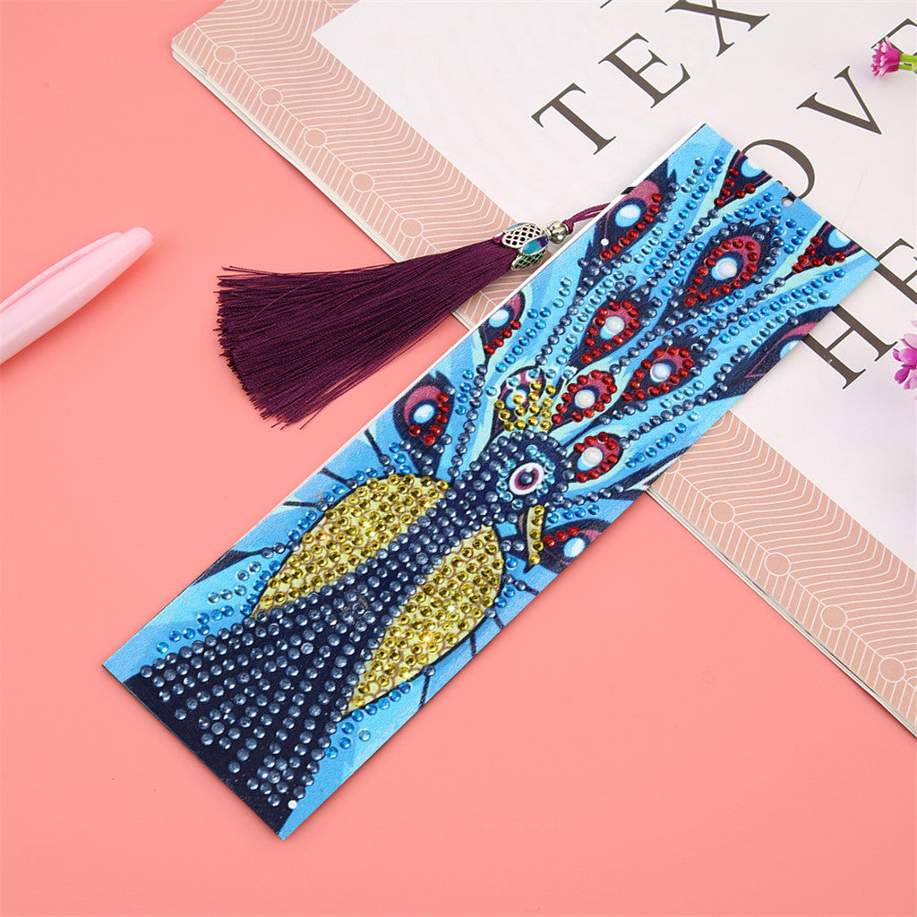 Peacock in Blue - Diamond Painting Bookmark
