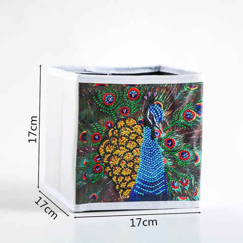 Image of Peacock in Blue - DIY Diamond Collapsible Storage Basket