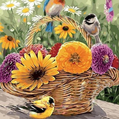 Image of Flowers in a  Basket - DIY Painting By Numbers