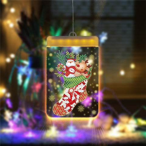 Image of DIY Diamond Painting LED Hanging Light Lamp Christmas Tree Ornaments