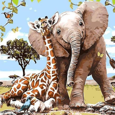 Image of Elephant  &  Giraffe -  DIY Painting By Numbers