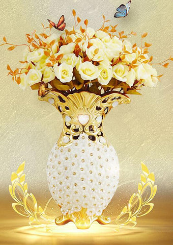 Image of Roses in Golden Vase - DIY Diamond Painting