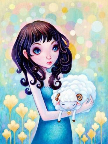 Image of Lady and a Sheep - DIY Diamond Painting