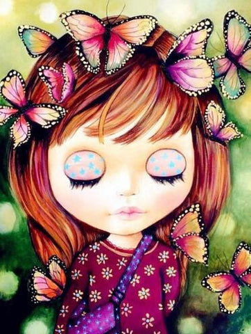 Image of Little Girl with a Butterflies - DIY Diamond Painting