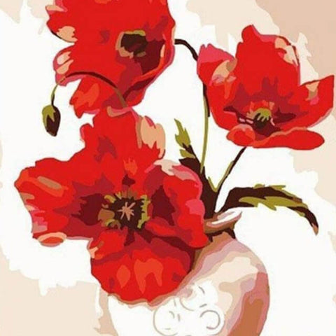 Image of Red Flowers in a Vase - DIY Painting By Numbers