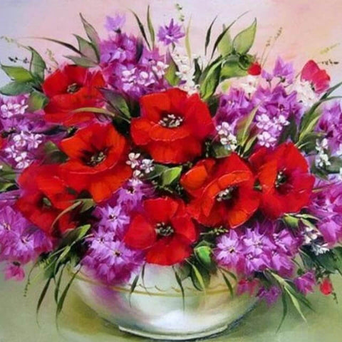 Image of Red And purple Flowers - DIY Painting By Numbers