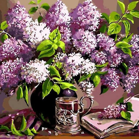 Image of Purple Flowers in a Vase - DIY Painting By Numbers