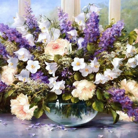 Image of Purple and White Bouquet  - DIY Painting By Numbers