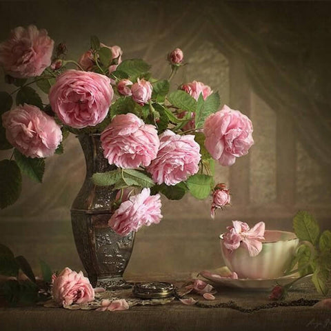 Image of Pink Rose in a Vase - DIY Painting By Numbers