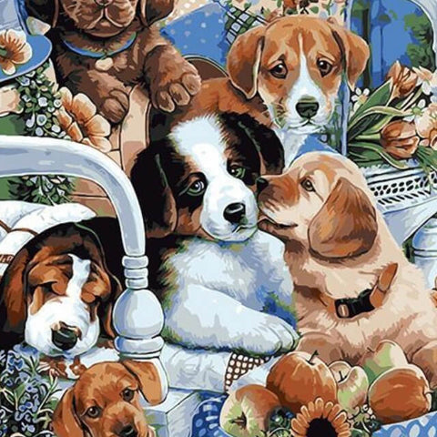 Image of Lovely Puppies - DIY Painting By Numbers
