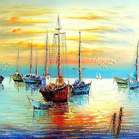 Image of Sailing Boats Landscape - DIY Painting By Numbers