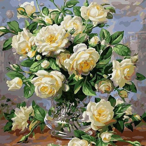 Image of White Flowers in a Vase - DIY Painting By Numbers