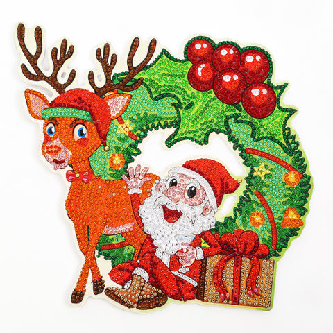 Image of Santa and Deer - Diamond Painting Ornament